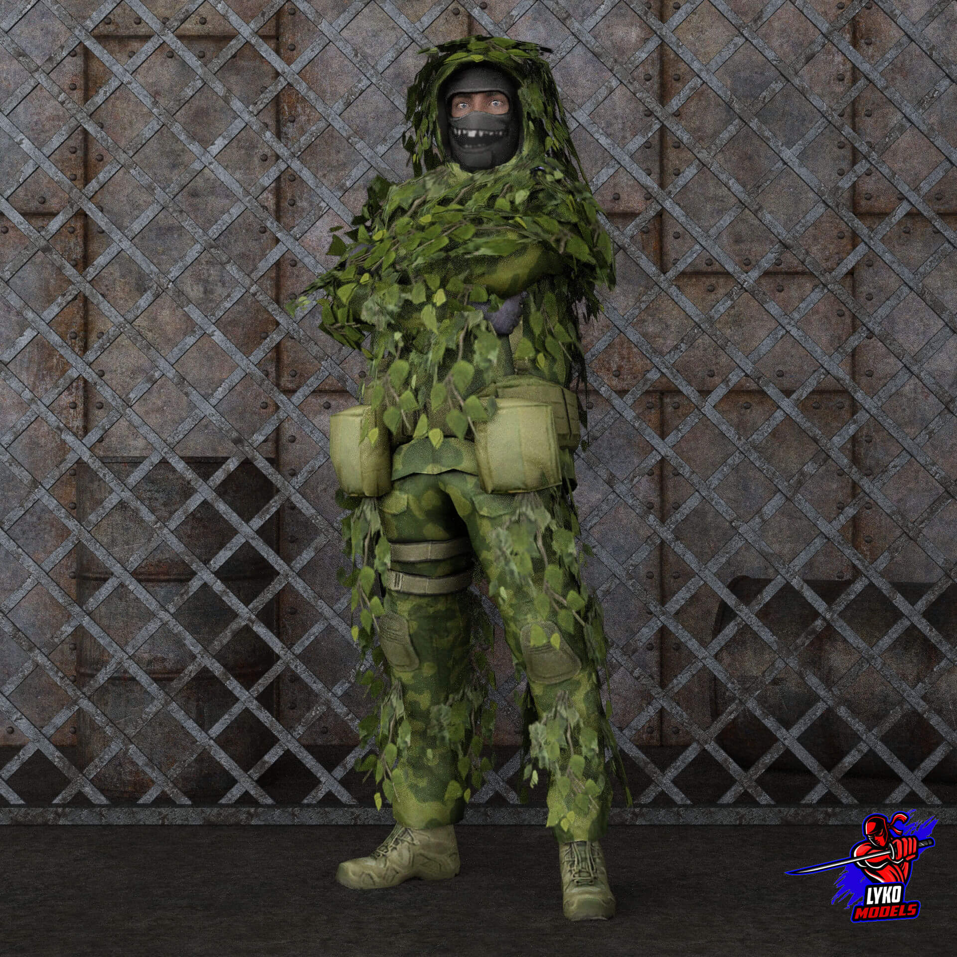 Lyko3D Camo Grass Suit V1 Outfit for G8M - Daz Content by LykoModels