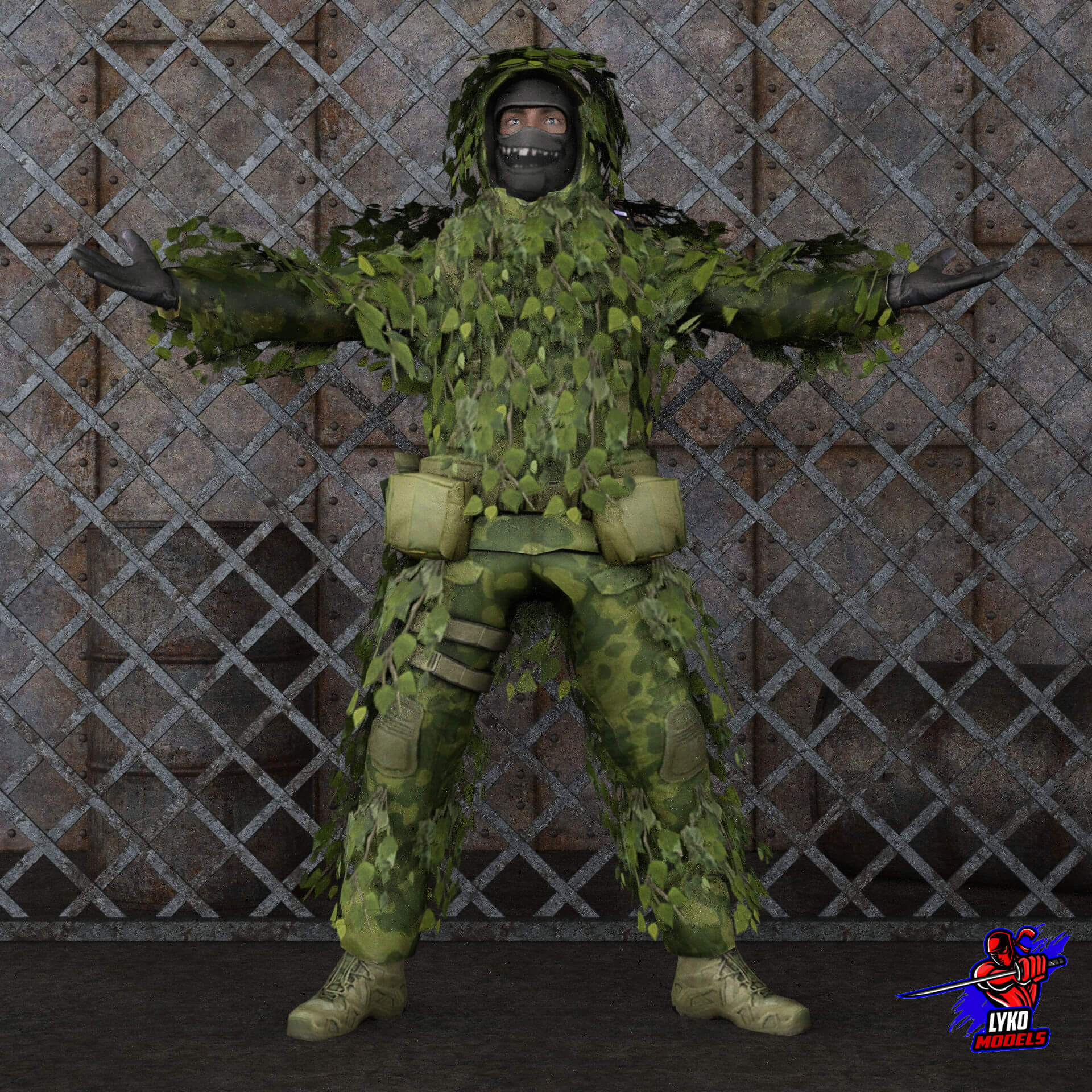 Lyko3D Camo Grass Suit V1 Outfit for G8M - Daz Content by LykoModels
