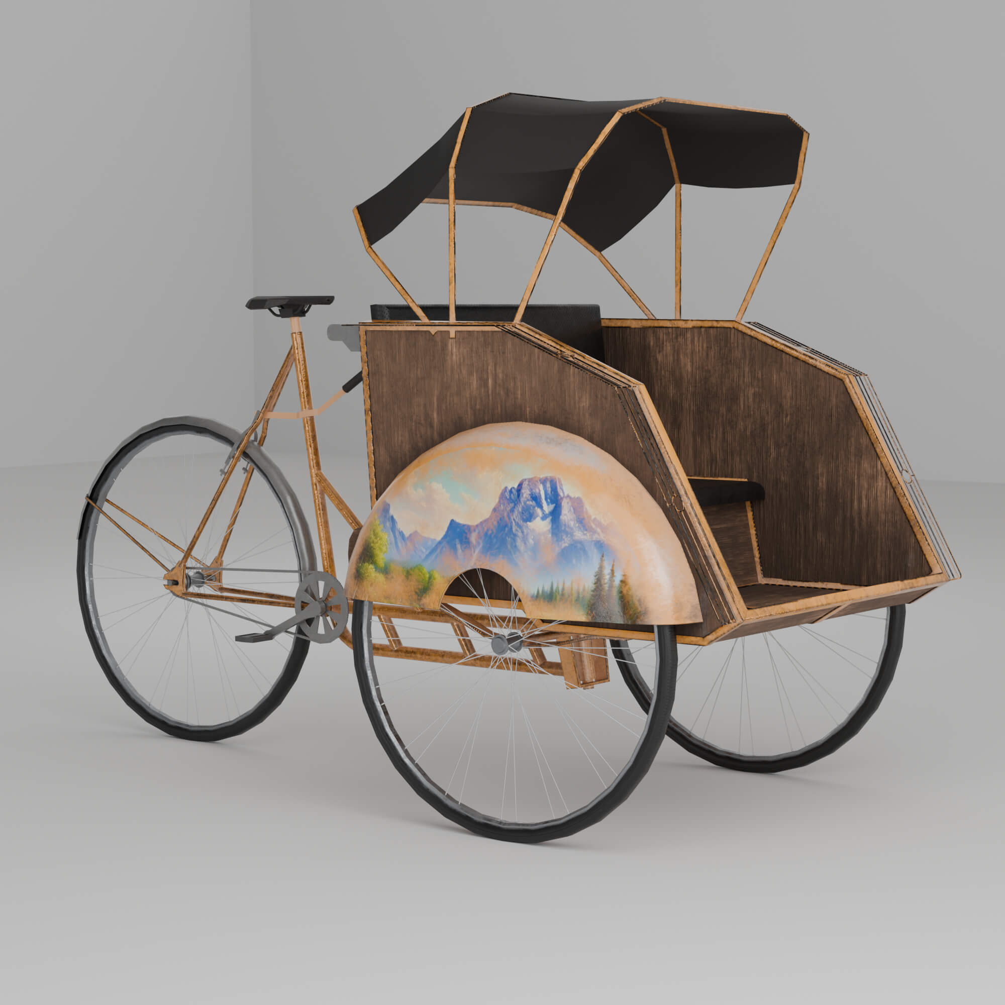 Becak Indonesian Traditional Transportation Rickshaw - 3D Model by ...