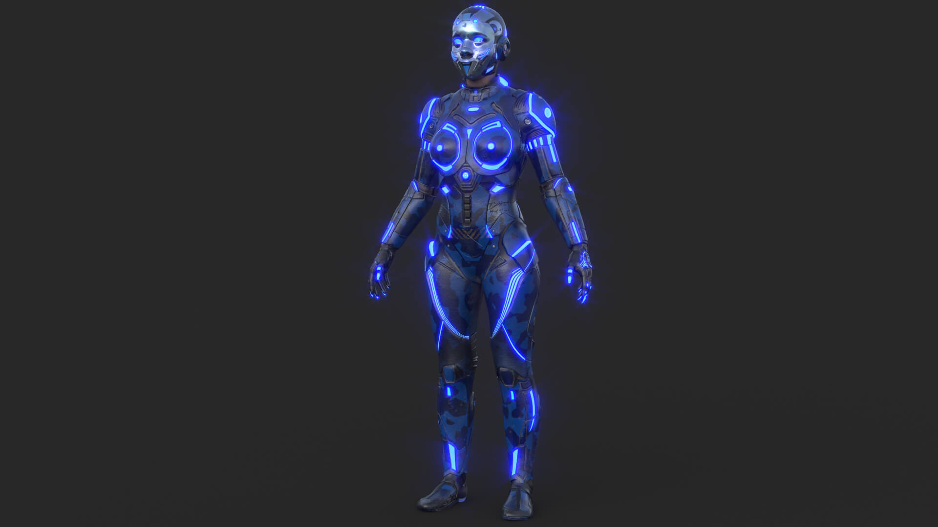 Cyborg Blu Camouflage V-Ray 3D Model by Mak21
