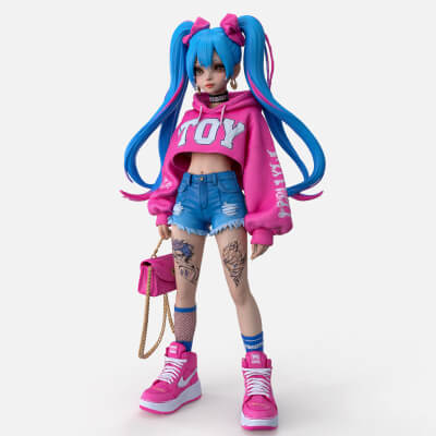 Stylized Toy Girl High Detail 3D Model