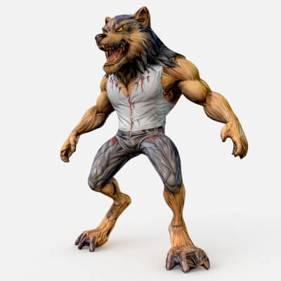 Wolfman Cartoon Low-Poly