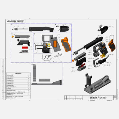 Deckards Pistol BladeRunner - STL OBJ CAD Bundle Commercial