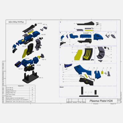 Halo H2A Plasma Pistol - STL OBJ CAD Bundle - Commercial Use