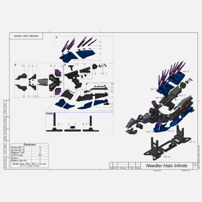 Halo Infinite Needler - STL OBJ CAD bundle - Commercial Use