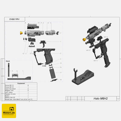 Halo M6H2 Magnum - STL OBJ CAD Bundle - Commercial Use