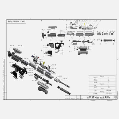 Halo MA37 Assault Rifle - STL OBJ CAD Bundle Commercial Use