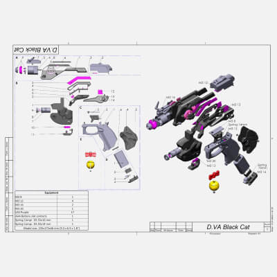 Overwatch DVa Gun Black Cat Skin - STL OBJ CAD - Commercial