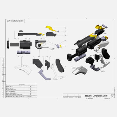 Overwatch Mercy Blaster 3 Skins - STL OBJ CAD Commercial Use