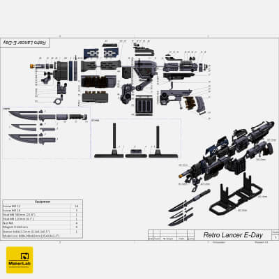 Retro Lancer E-Day Gears of War - STL CAD OBJ Commercial Use