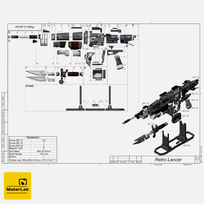 Retro Lancer Gears of War - STL OBJ CAD - Commercial Use