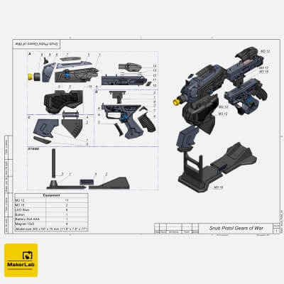 Snub Pistol Gears of War - STL OBJ CAD - Commercial Use