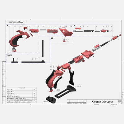 Star Trek Klingon Disruptor - Stl OBJ Cad Bundle - Commecial