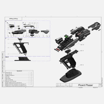 Star Trek Picard Phaser - STL OBJ CAD Bundle - Commercial