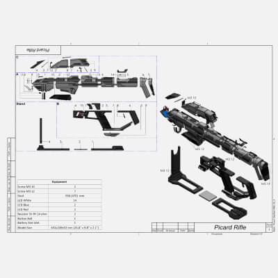 Star Trek Picard Starfleet Phaser Rifle - STL OBJ CAD Bundle