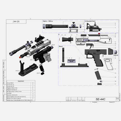 Star Wars SE-44C Blaster - Stl OBJ Cad Bundle - Commercial