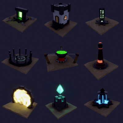 Dark Low Poly Fantasy Set Model