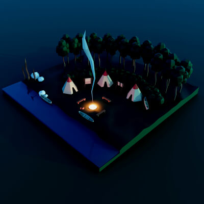 Low Poly Cartoon Outdoor Camp Scene