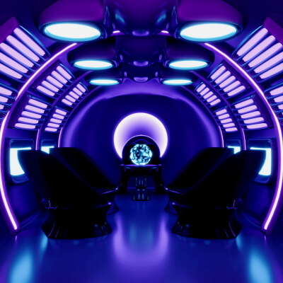 Sci-Fi Futuristic Interiror Purple Spaceship