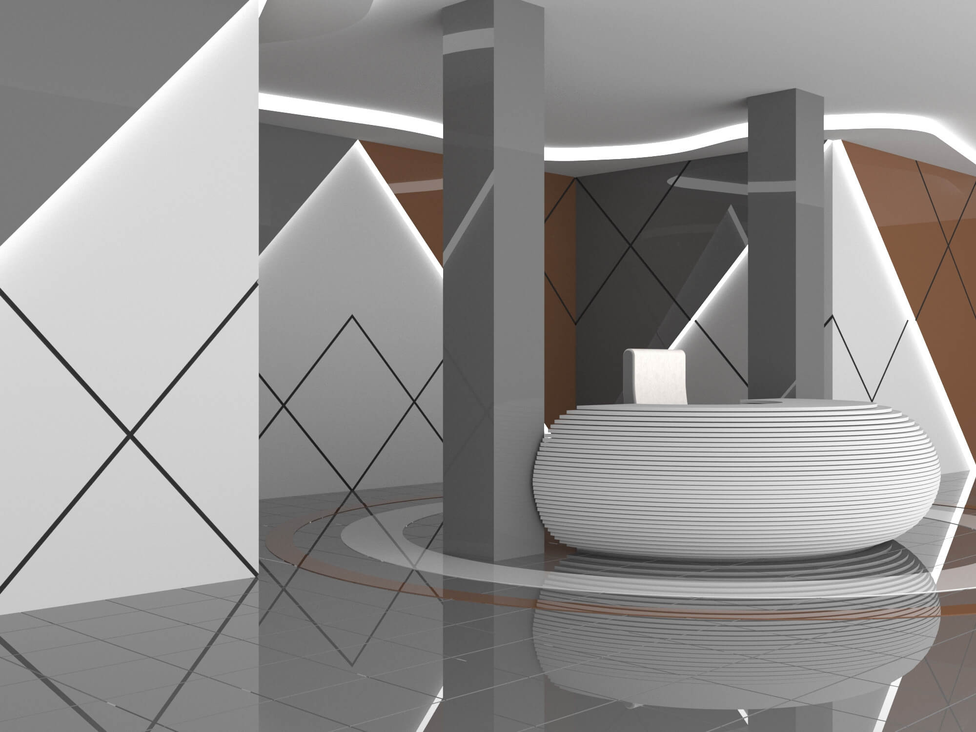 SciFi Interior Parametric Glow Loft Reception Desk 3D Model by malibusan