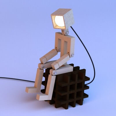 Wood Robot Lamp
