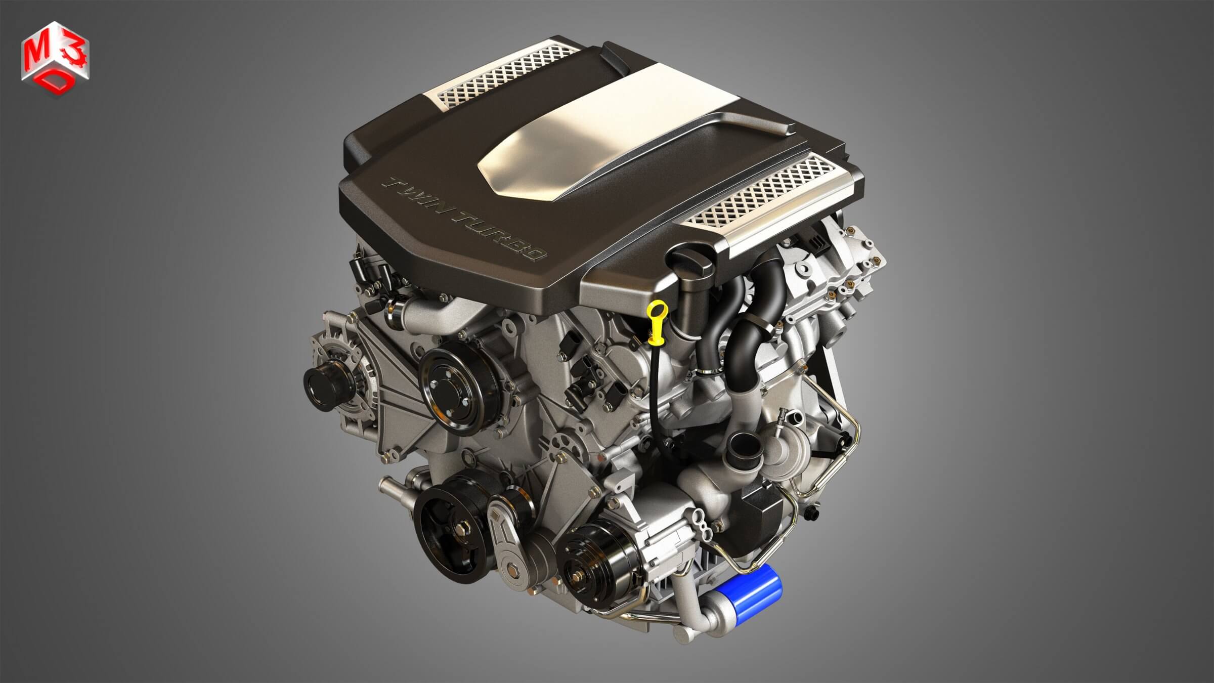 Twin Turbo V6 Engine 3D Model by Markos3d