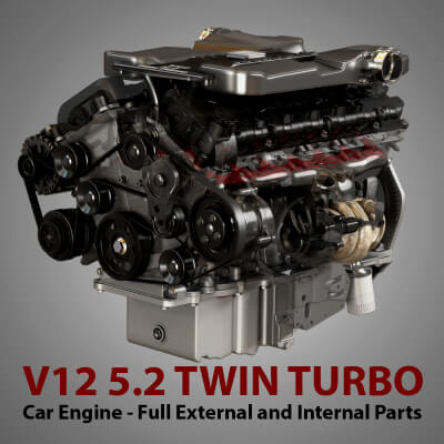 V12 Twin Turbo Car - Engine Full Internal and External Parts