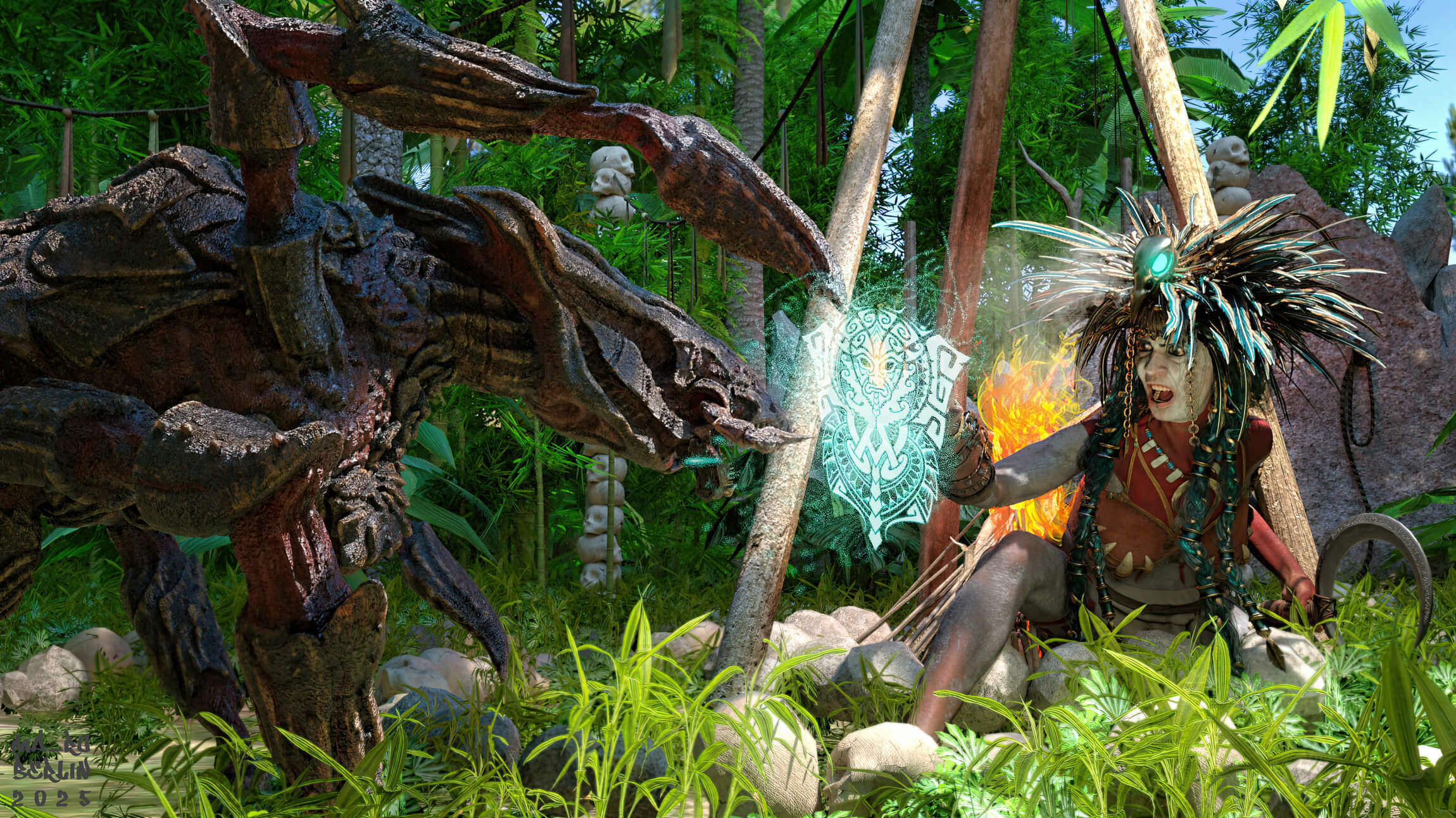 Jungle Witch Ritual 3D Render, Digital Art by maru_berlin