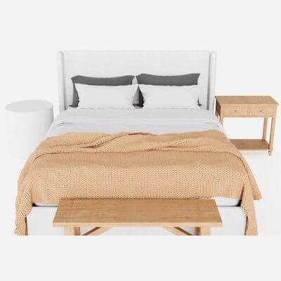 Minimal Wooden Bed With Knitted Blanket