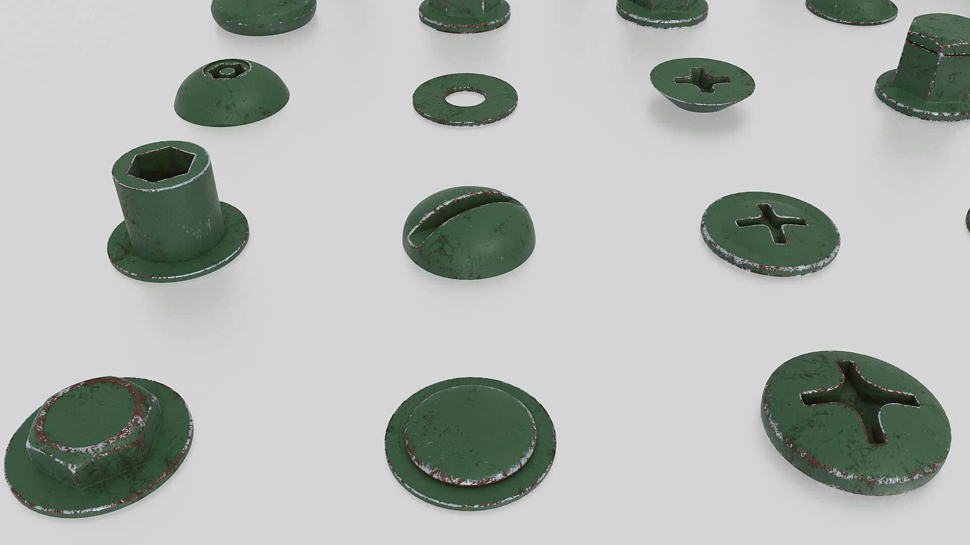 Green Rusted Screw Screws Green Old - 3D Model by Mavas3D