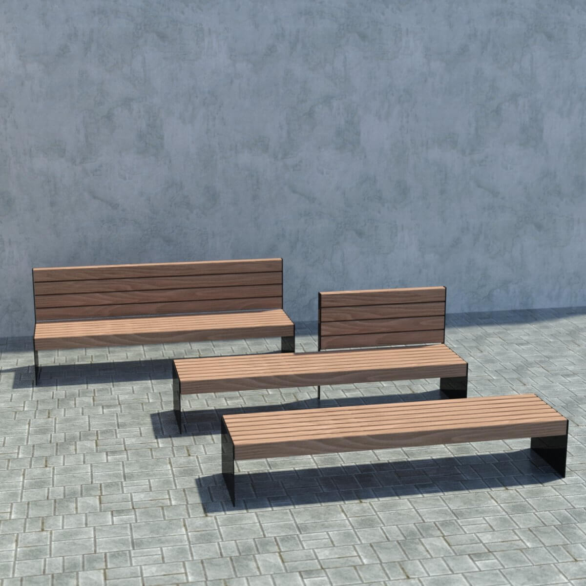Park Bench Set with Trash Cans Daz Content by mbit