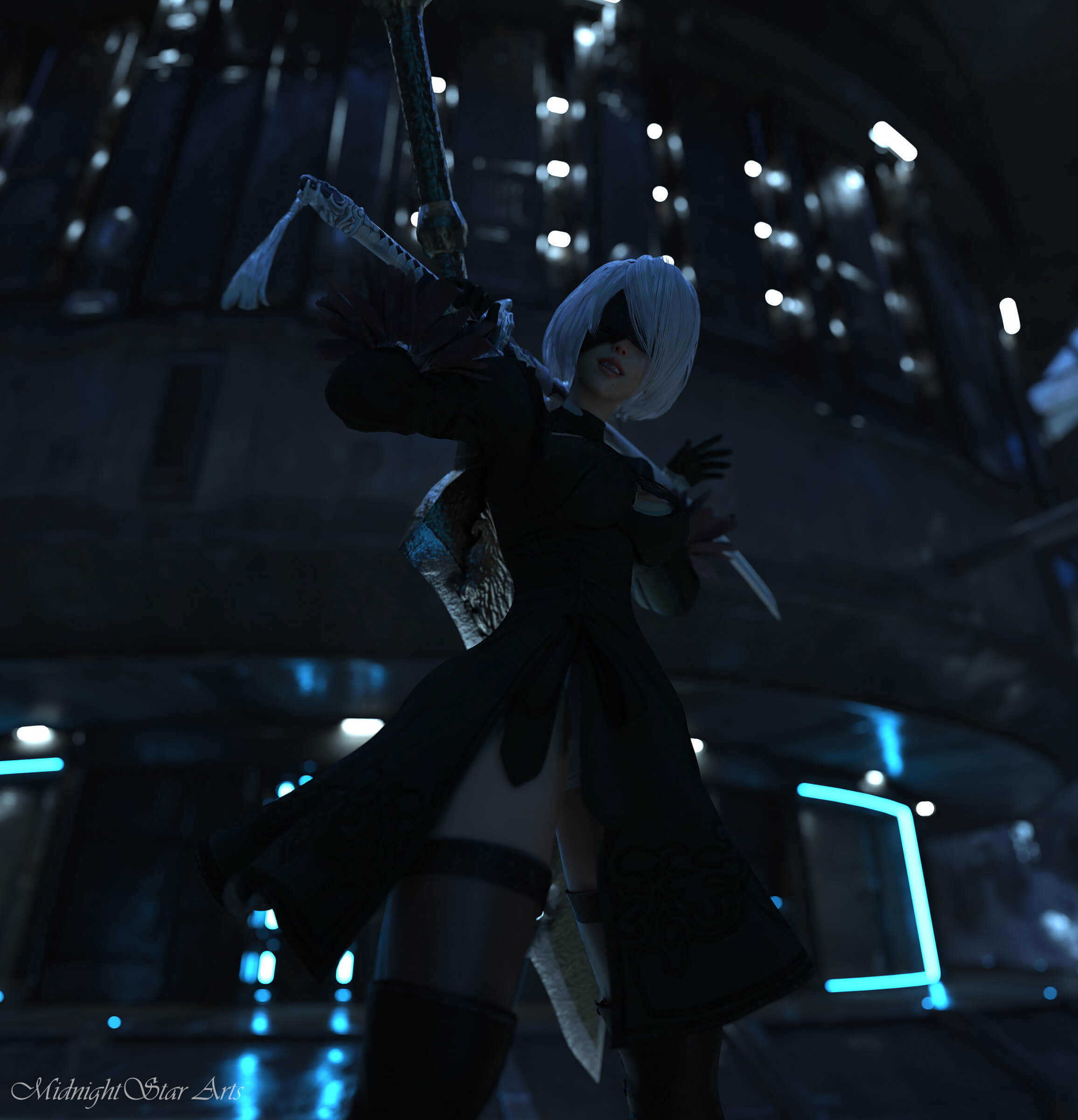 2B 3D Render, Digital Art by midnight_star117