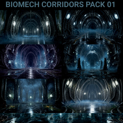Midnight Biomech Corridors Backgrounds