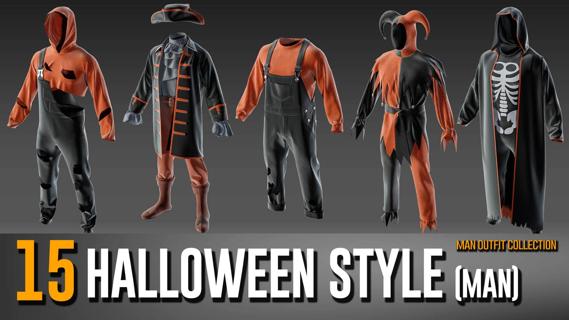 15 Men's Halloween Style Wear Collection Vol 24 - 3D Model by Miladkambari