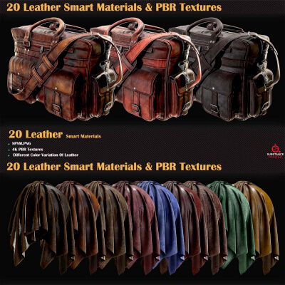 20 Leather Smart Materials + PBR Textures - Vol 04 3D Material or ...