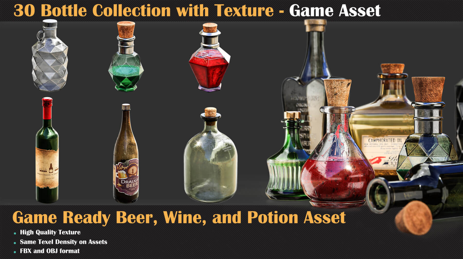 Texture Cube Botle 30 Bottle Collection with Texture - Game Asset 3D Model by Miladkambari