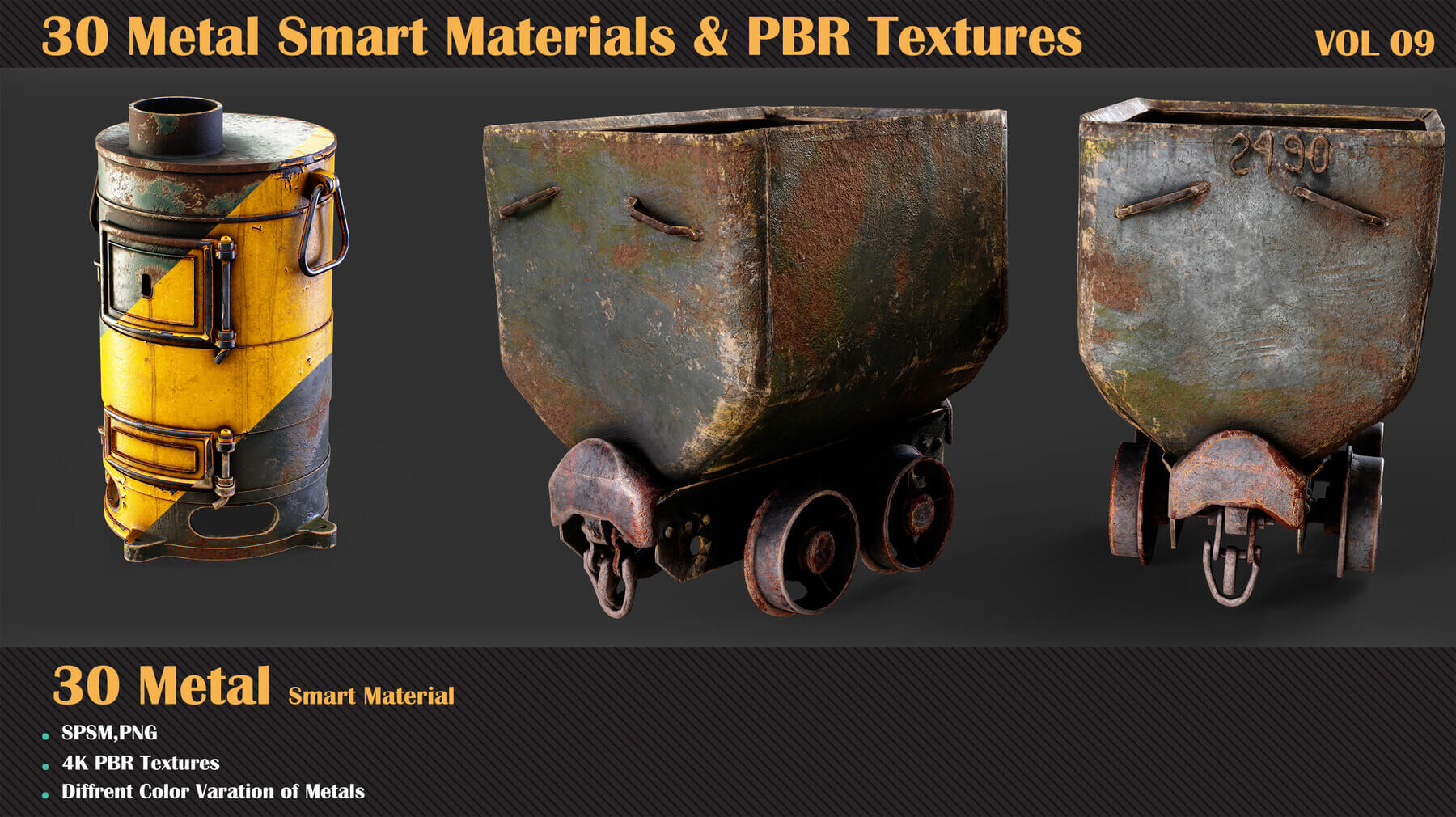 30 Metal Smart Materials & PBR Textures Vol 09 - 3D Material or Shader ...