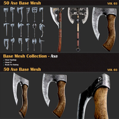 50 Axe Base Mesh Vol 04 (Game Ready) - 3D Model by Miladkambari