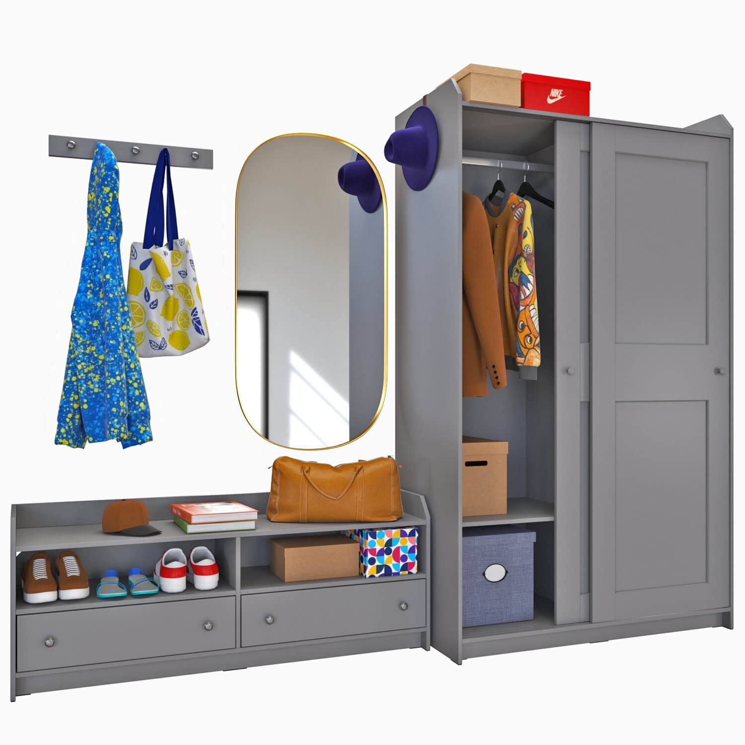 IKEA HAUGA Hallway Furniture Set 01 3D Model by min khant