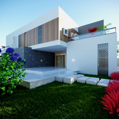 Two-Story Exterior Scene 3D Model Low Poly 3D Model
