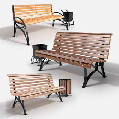 Benches and Urns - 3D Model by moradalia
