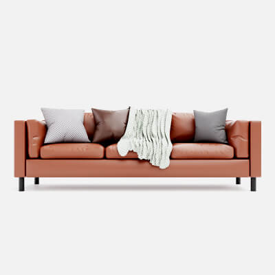 Modern 3-Seat Sofa with Pillows and Blanket 3D Model