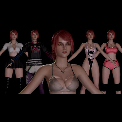 Raylee Multiple Outfit Female Character Blender PBR Rigged
