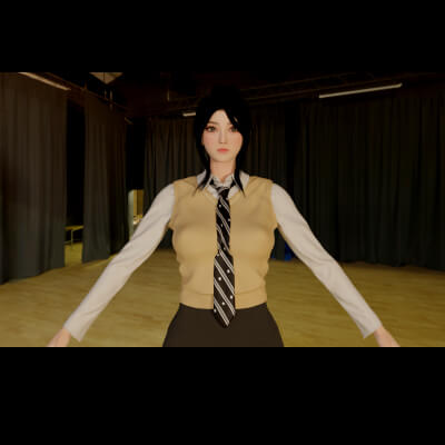 Rina School Girl Character 3 Hairstyles Uniform Rigged Game