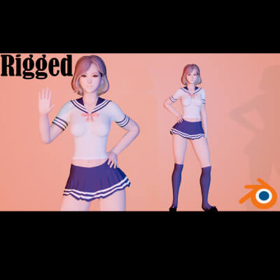 School Girl 3D Model Fully Rigged with Face Rig
