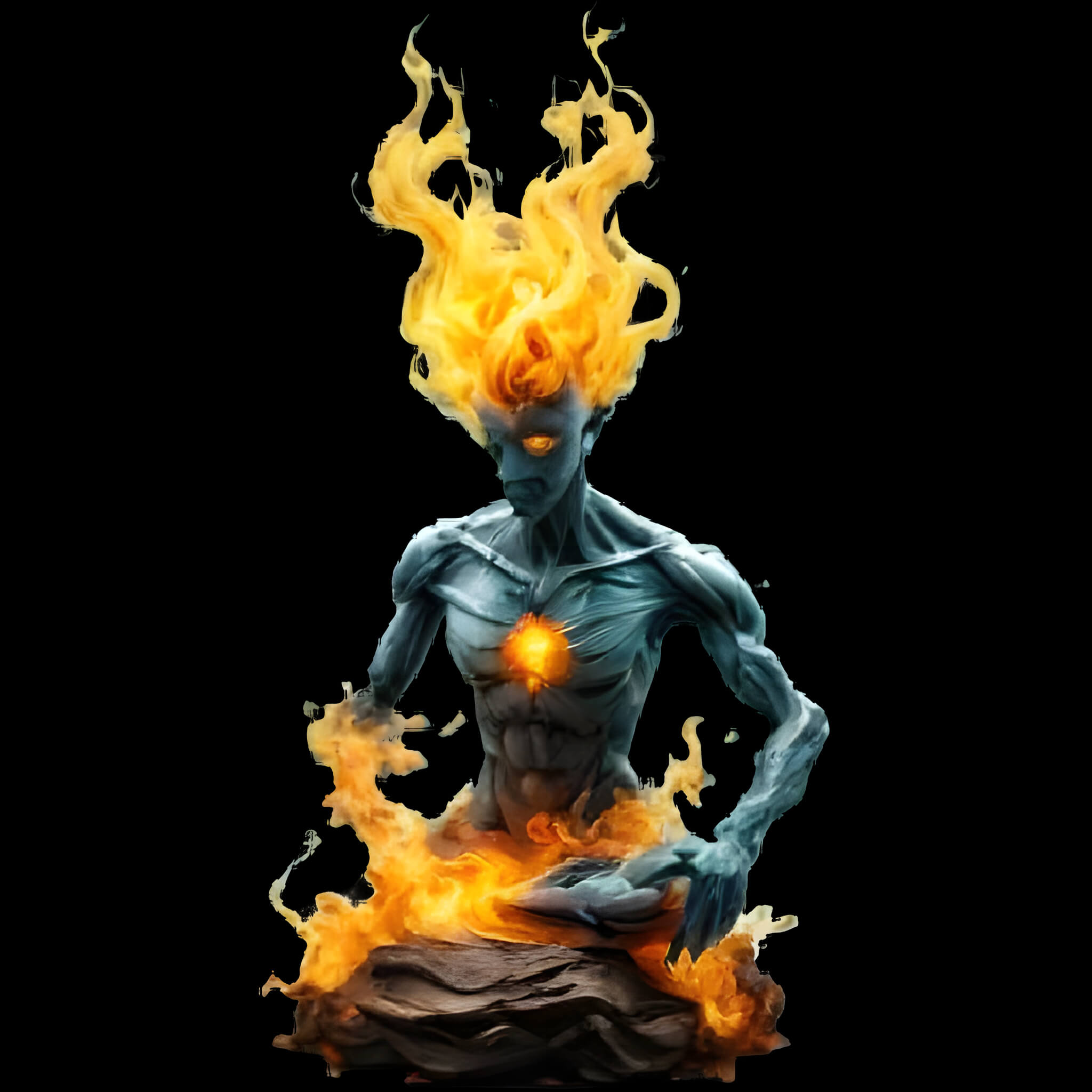 Flame Sentinel - Elemental Fire Being Statue 3D Model by MRAnyCAD