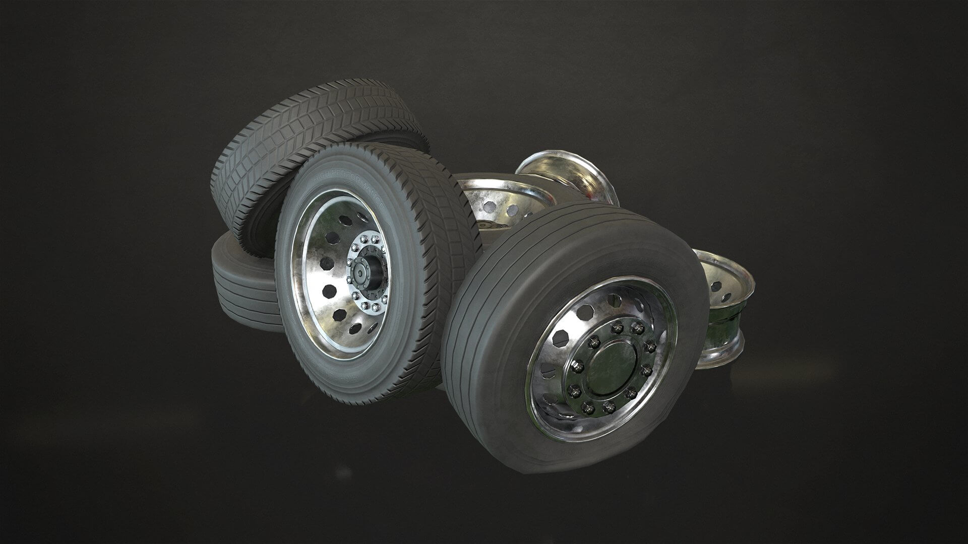 Truck Wheels Rims and Tires 3D Model by MSWoodvine