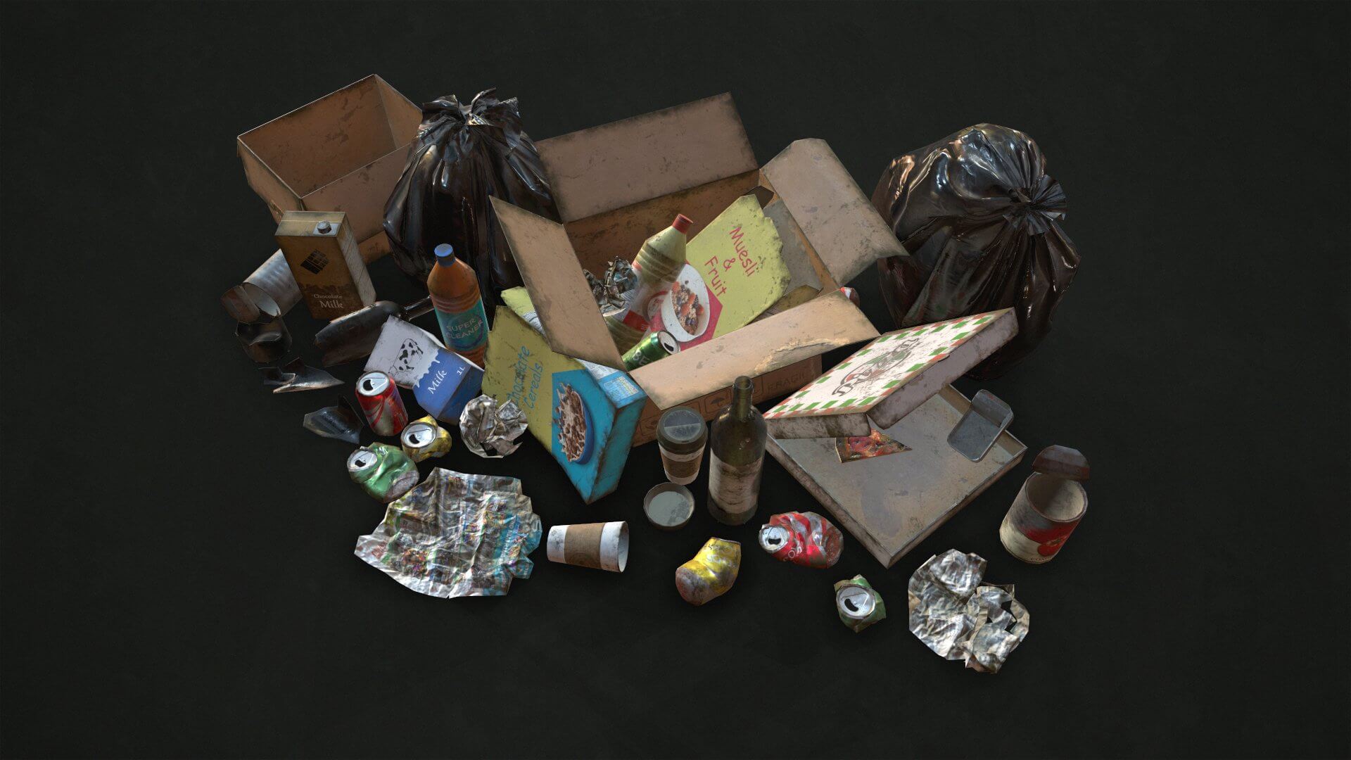 Urban Trash with Garbage Bags 3D Model by MSWoodvine