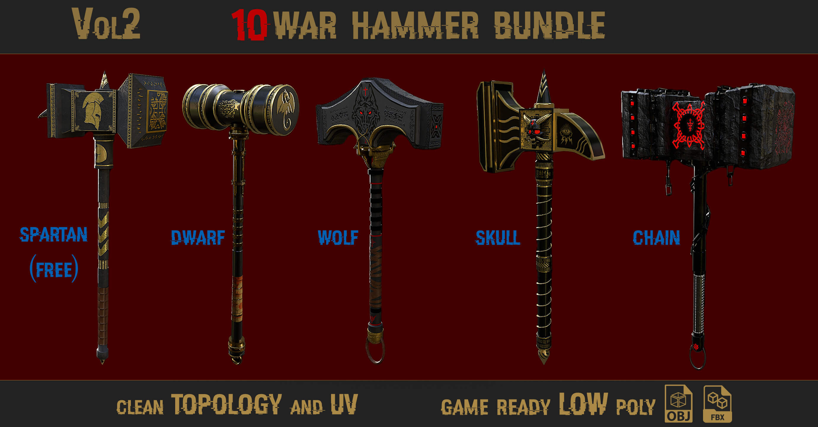 10 War Hammer Bundle 3D Model by Mwrad7