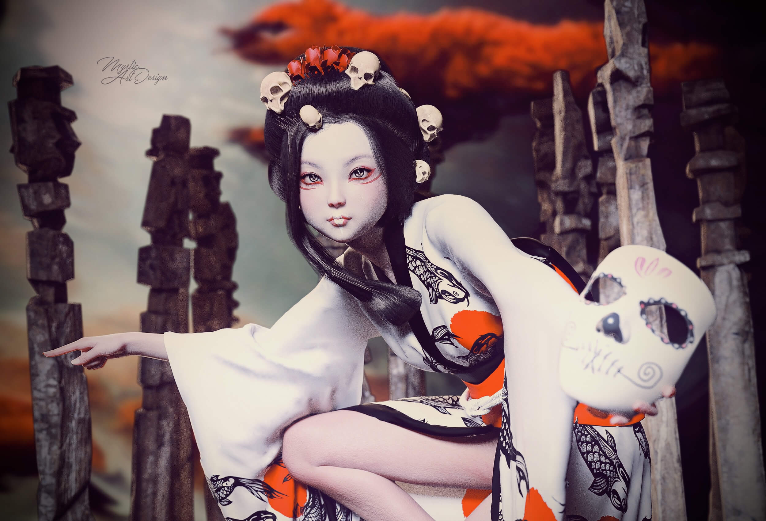 Asia Portrait 3D Render, Digital Art by MysticArtDesign